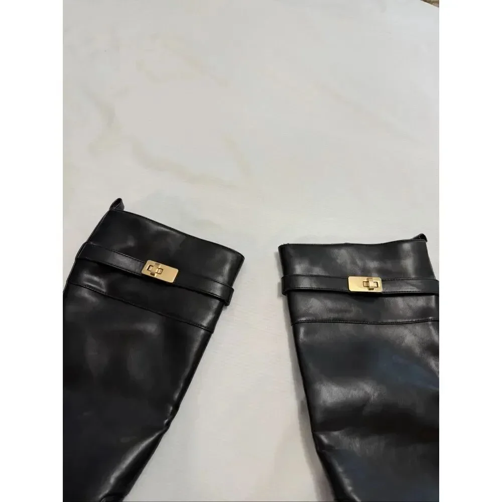 Gianni Bini Taharahhp Womens Buckle Mid-Calf Black Boots Size 7.5M 7 1/2 New